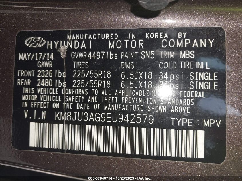 2014 HYUNDAI TUCSON LIMITED - KM8JU3AG9EU942579