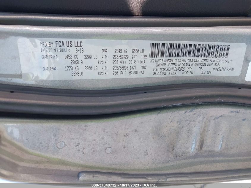 2020 DODGE DURANGO GT - 1C4RDHDG1LC145889