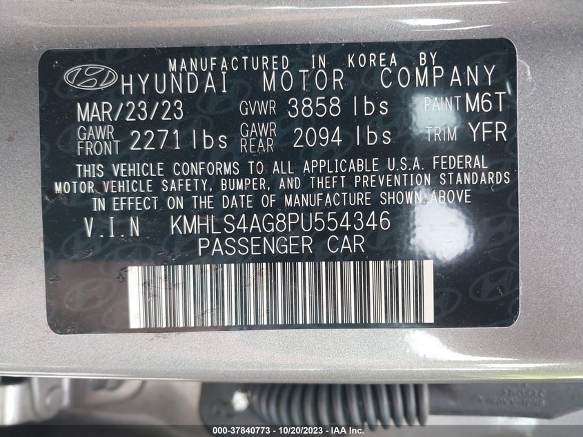VIN KMHLS4AG8PU554346 2023 HYUNDAI ELANTRA SEL