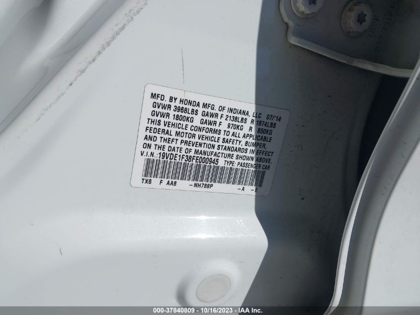 2015 ACURA ILX - 19VDE1F38FE000945