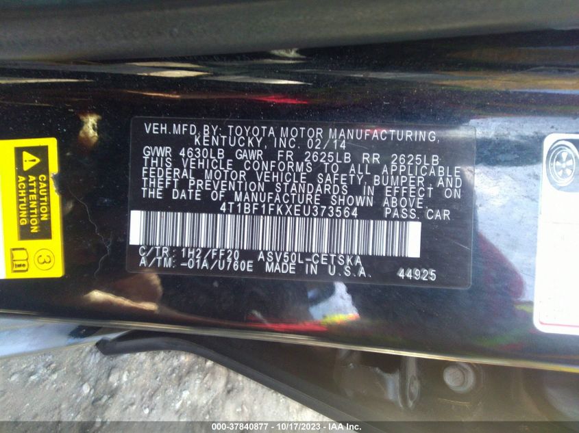 2014 TOYOTA CAMRY L/LE/XLE/SE/SE SPORT - 4T1BF1FKXEU373564