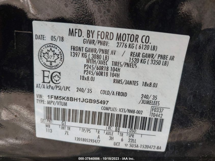 2018 FORD EXPLORER - 1FM5K8BH1JGB95497