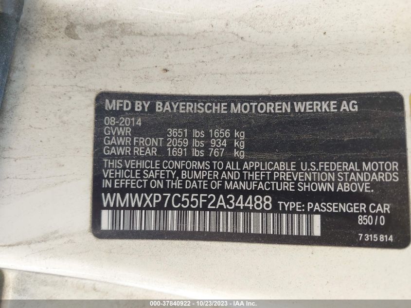 2015 MINI HARDTOP COOPER S WMWXP7C55F2A34488