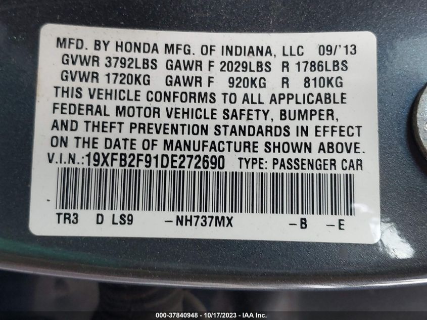 2013 HONDA CIVIC SDN EX-L - 19XFB2F91DE272690