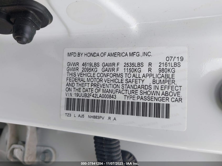 VIN 19UUB2F42LA000843 2020 ACURA TLX W/TECHNOLOGY PKG