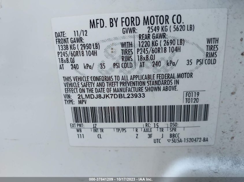 2013 LINCOLN MKX - 2LMDJ8JK7DBL23933
