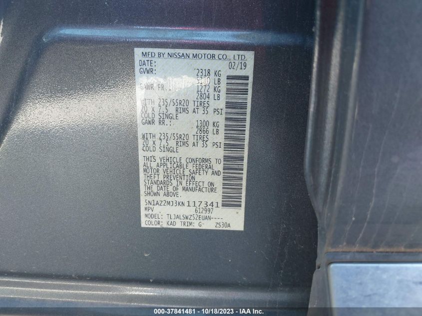 2019 NISSAN MURANO PLATINUM - 5N1AZ2MJ3KN117341
