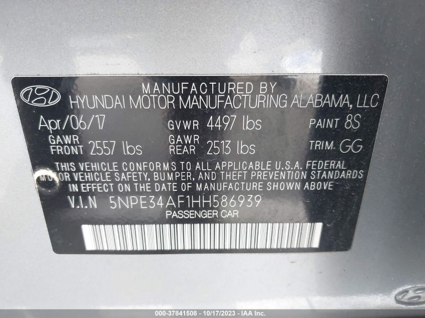 2017 HYUNDAI SONATA SPORT - 5NPE34AF1HH586939