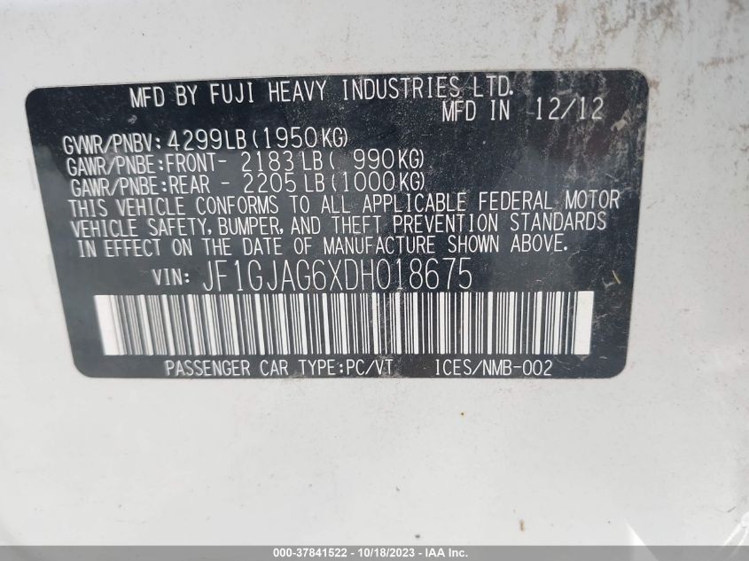 2013 SUBARU IMPREZA SEDAN LIMITED JF1GJAG6XDH018675