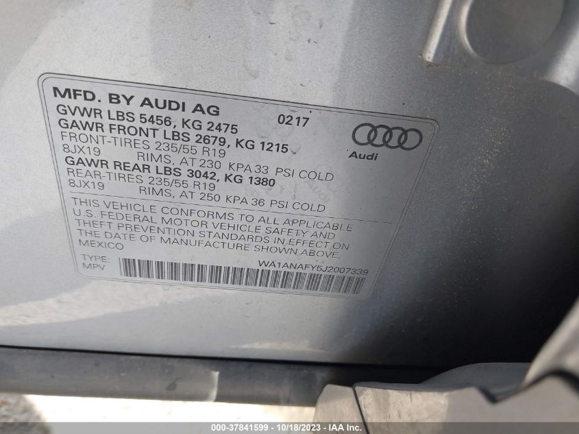 WA1ANAFY5J2007339 2018 AUDI Q5, photo no. 9