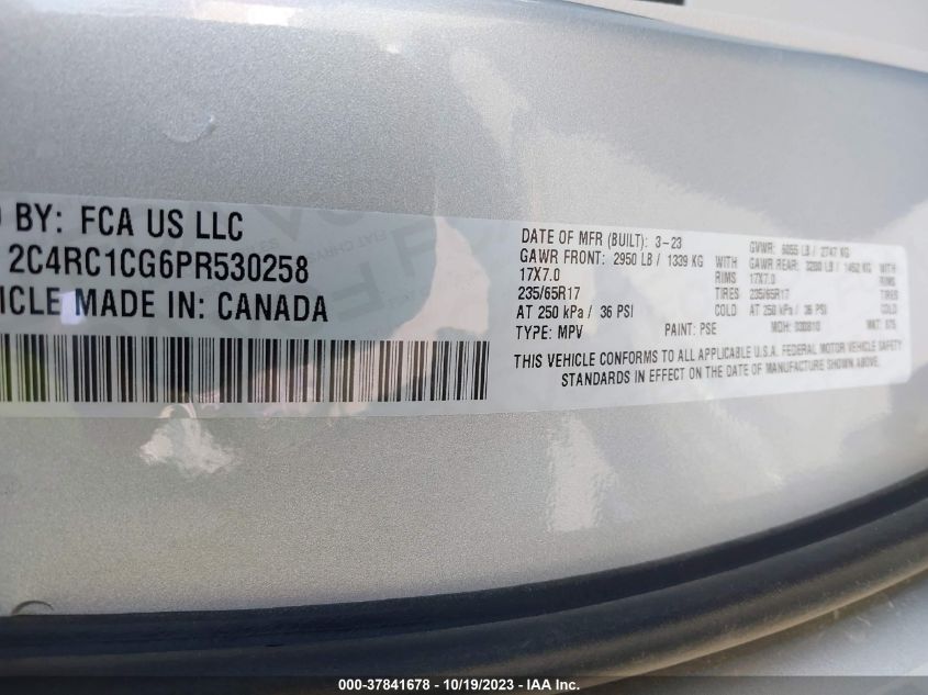 VIN 2C4RC1CG6PR530258 2023 CHRYSLER VOYAGER LX