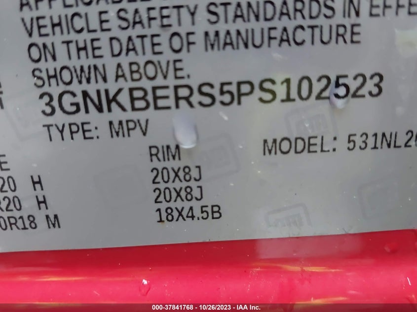 VIN 3GNKBERS5PS102523 2023 CHEVROLET BLAZER RS