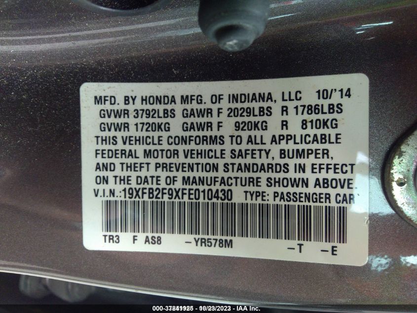 2015 HONDA CIVIC EX-L 19XFB2F9XFE010430