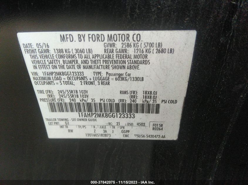 2016 FORD  POLICE INTERCEPTOR 1FAHP2MK8GG123333