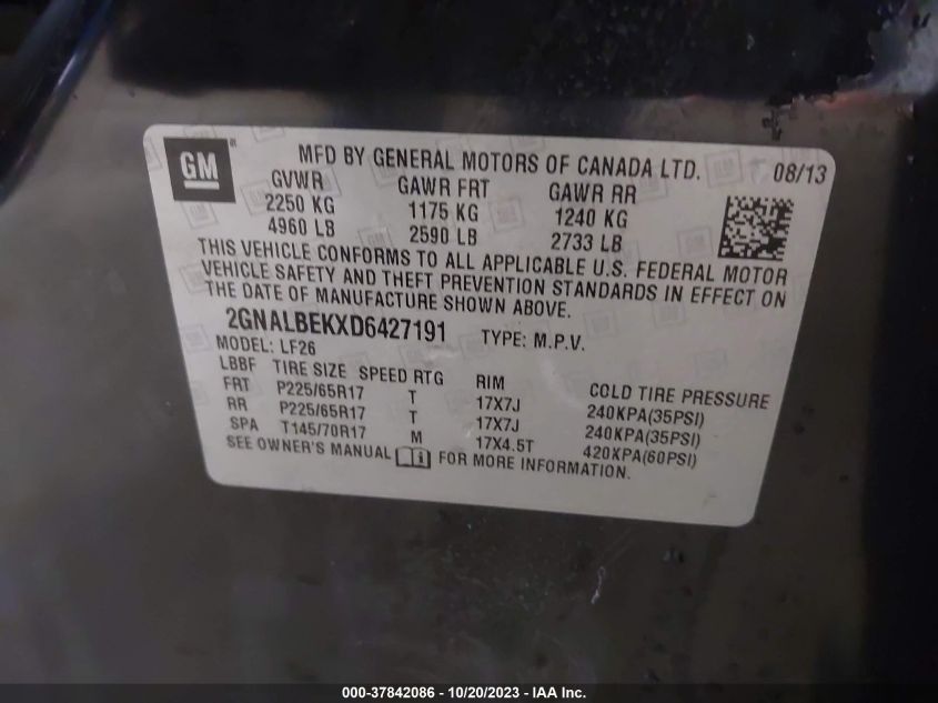 2013 CHEVROLET EQUINOX LS - 2GNALBEKXD6427191