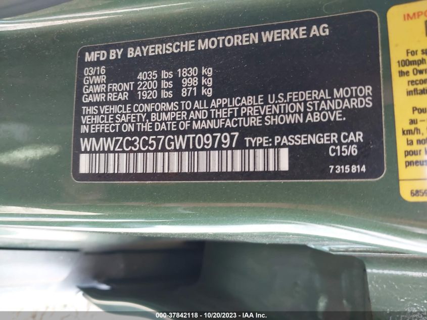 2016 MINI COUNTRYMAN COOPER S WMWZC3C57GWT09797