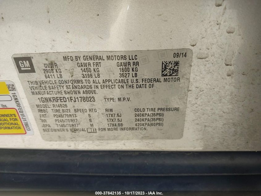 2015 CHEVROLET TRAVERSE LS - 1GNKRFED1FJ178023