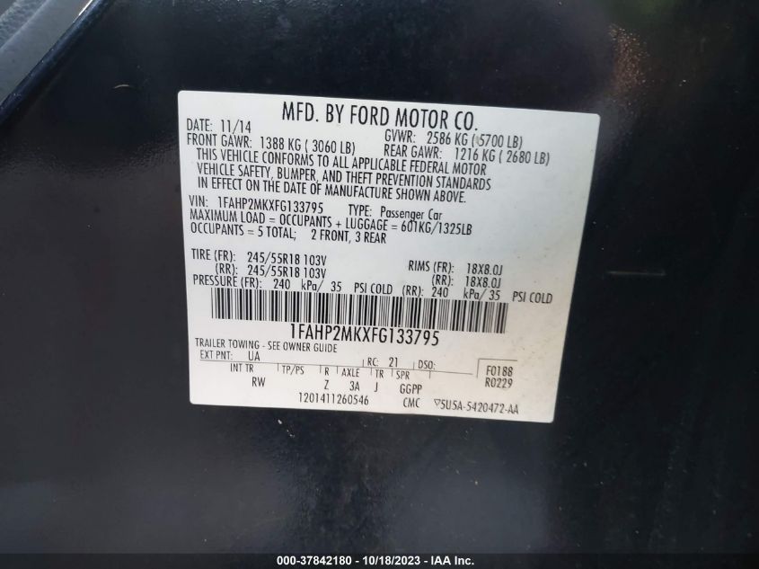 2015 FORD SEDAN POLICE INTERCEPTOR 1FAHP2MKXFG133795