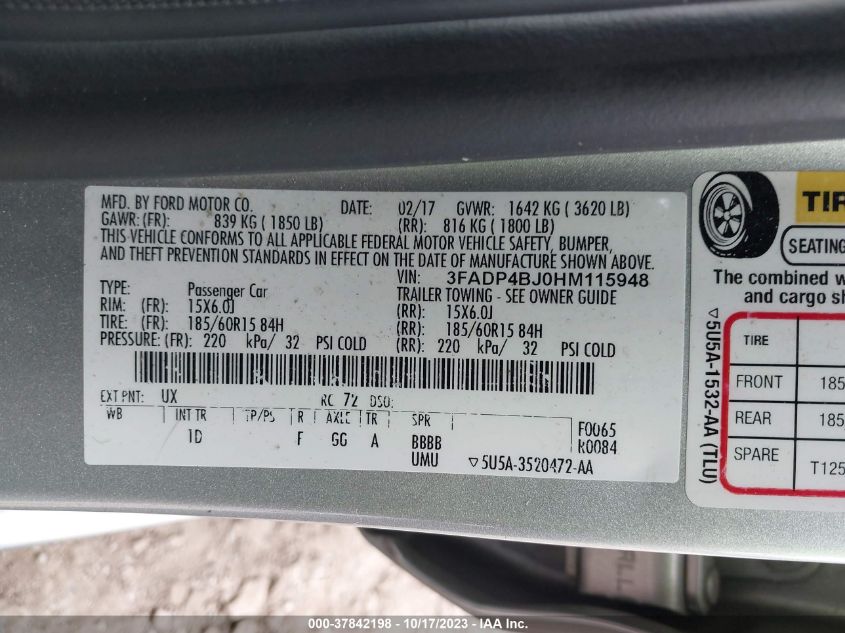 2017 FORD FIESTA SE - 3FADP4BJ0HM115948