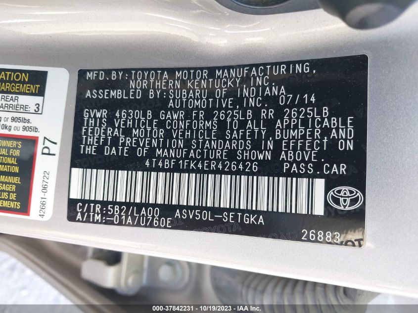 2014 TOYOTA CAMRY L/LE/XLE/SE/SE SPORT - 4T4BF1FK4ER426426