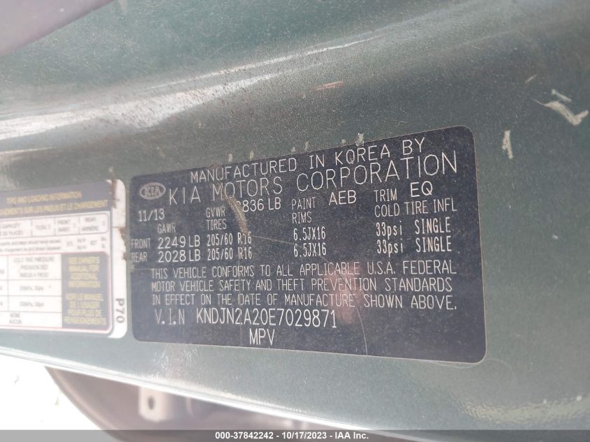 2014 KIA SOUL BASE - KNDJN2A20E7029871