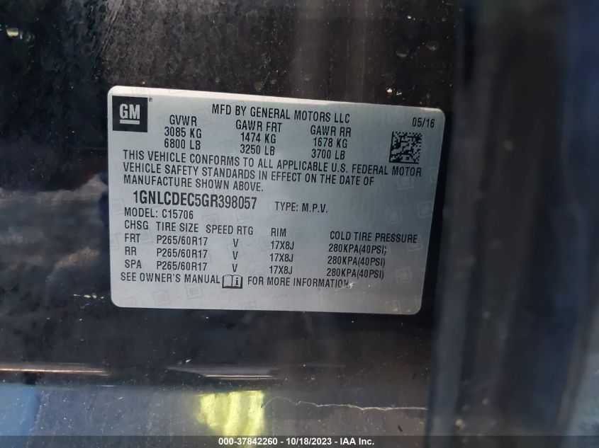 2016 CHEVROLET TAHOE POLICE - 1GNLCDEC5GR398057