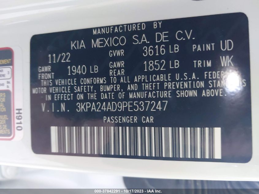 3KPA24AD9PE537247 Kia Rio S 9