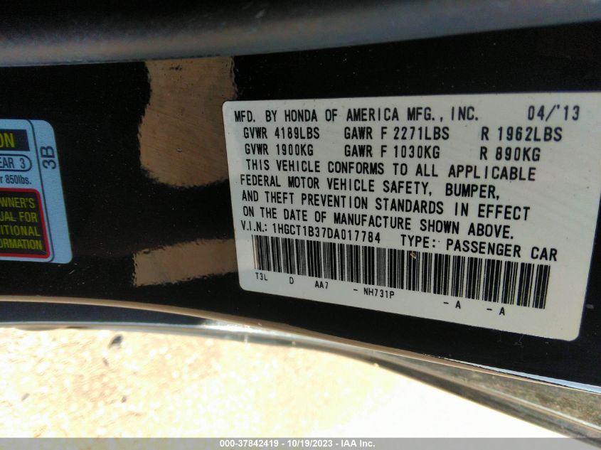 2013 HONDA ACCORD CPE LX-S 1HGCT1B37DA017784
