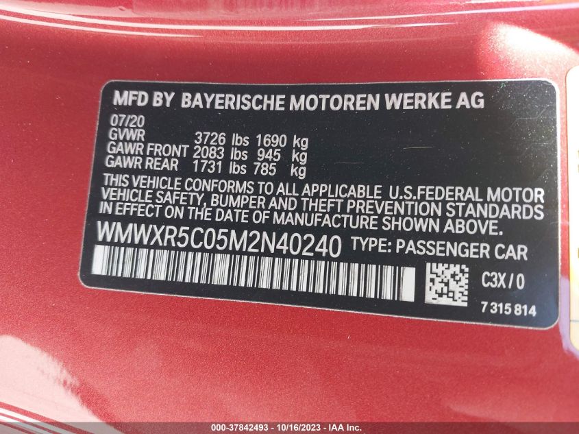 2021 MINI HARDTOP COOPER S WMWXR5C05M2N40240