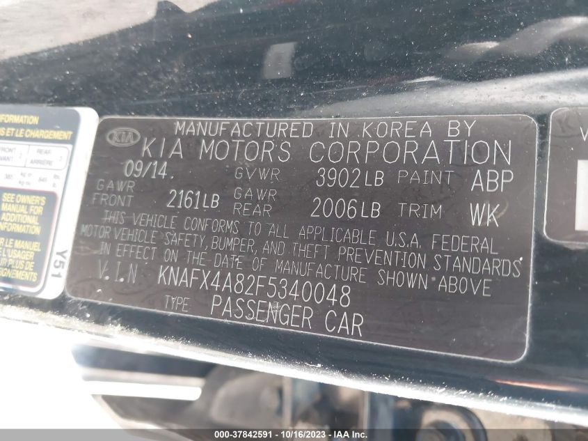 2015 KIA FORTE EX - KNAFX4A82F5340048