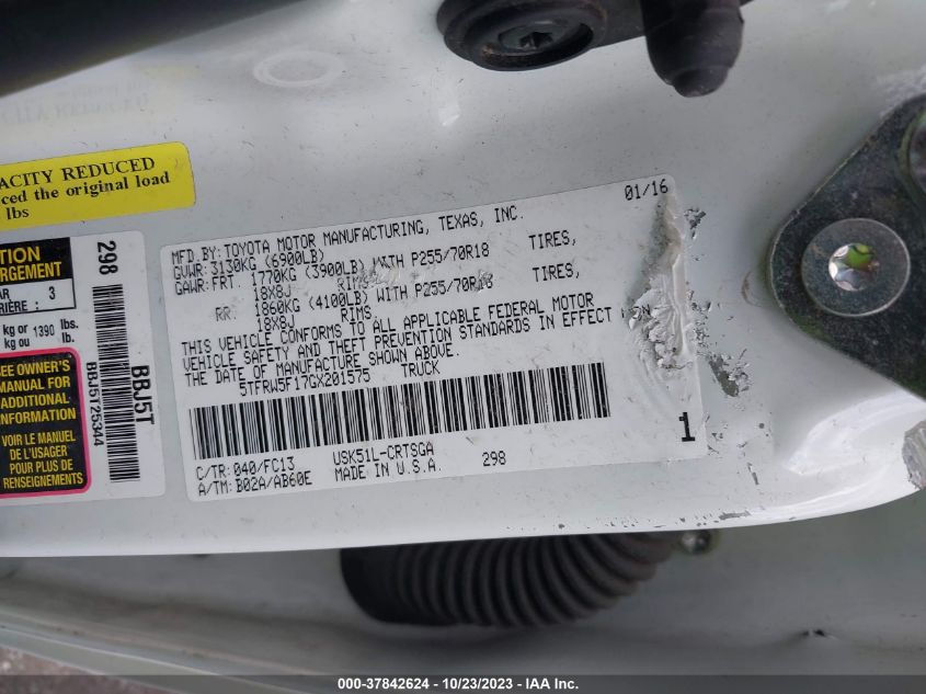 2016 TOYOTA TUNDRA SR5 5.7L V8 - 5TFRW5F17GX201575