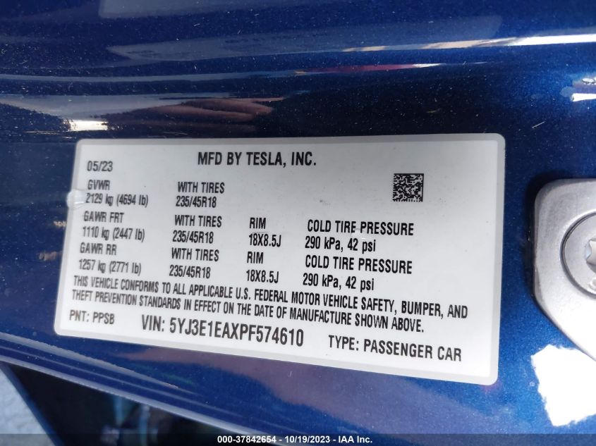 2023 TESLA MODEL 3 - 5YJ3E1EAXPF574610