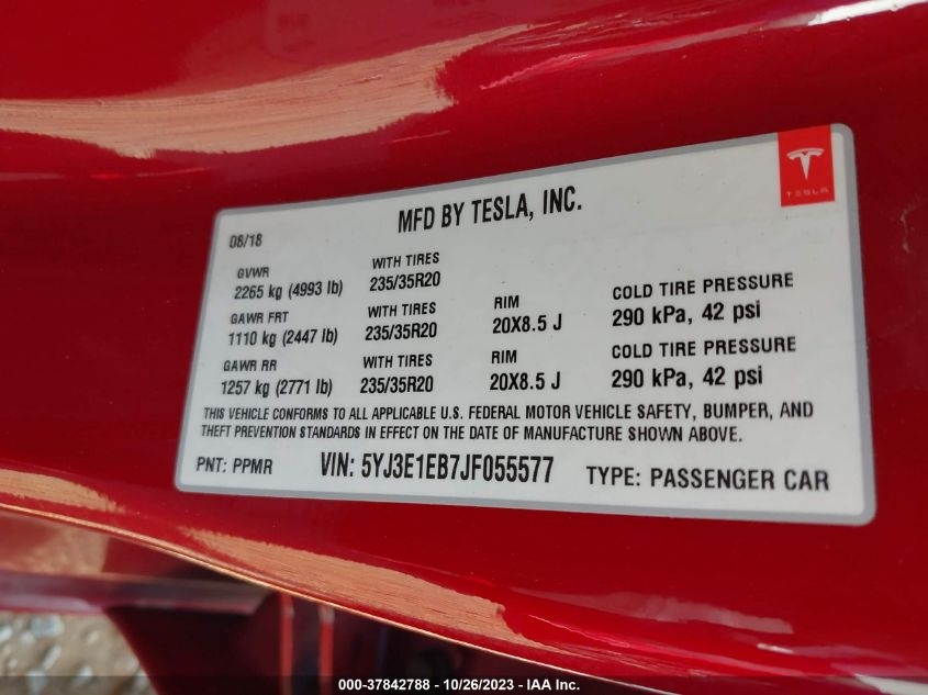 2018 TESLA MODEL 3 LONG RANGE - 5YJ3E1EB7JF055577