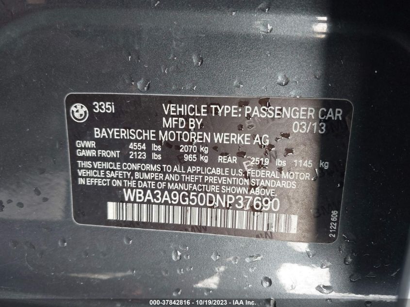 2013 BMW 3 SERIES 335I - WBA3A9G50DNP37690