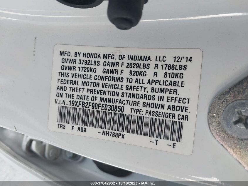 2015 HONDA CIVIC EX-L 19XFB2F90FE030850