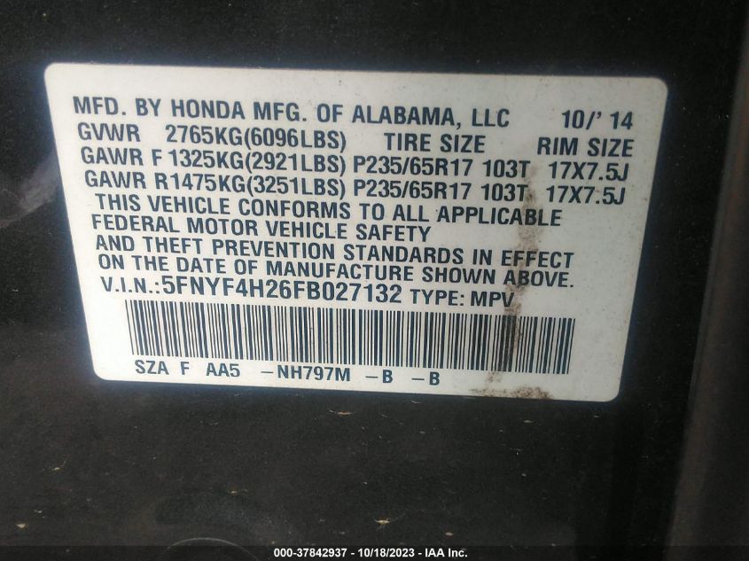 2015 HONDA PILOT LX - 5FNYF4H26FB027132