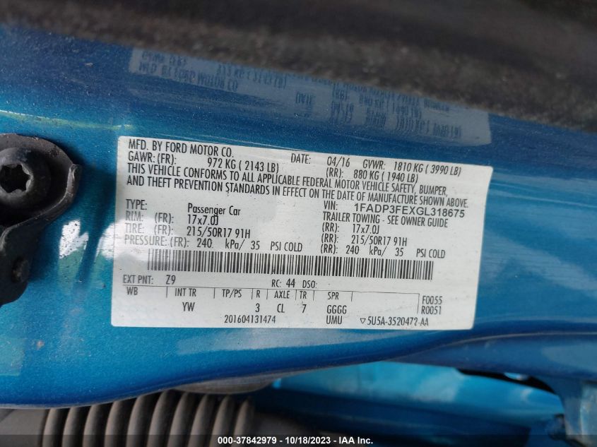2016 FORD FOCUS SE - 1FADP3FEXGL318675