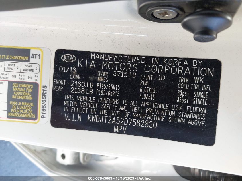 2013 KIA SOUL BASE - KNDJT2A52D7582830