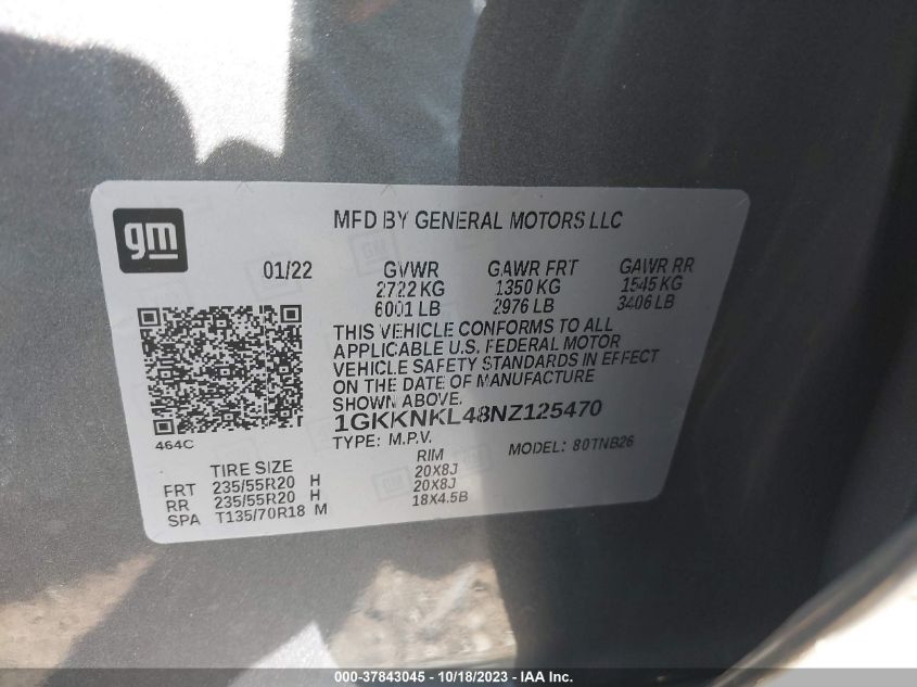 VIN 1GKKNKL48NZ125470 2022 GMC ACADIA no.9