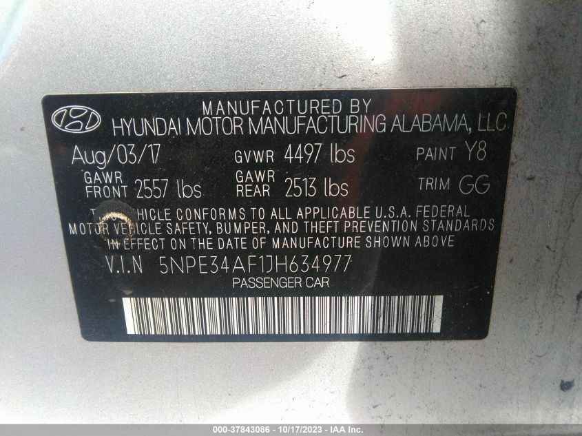 2018 HYUNDAI SONATA SEL - 5NPE34AF1JH634977