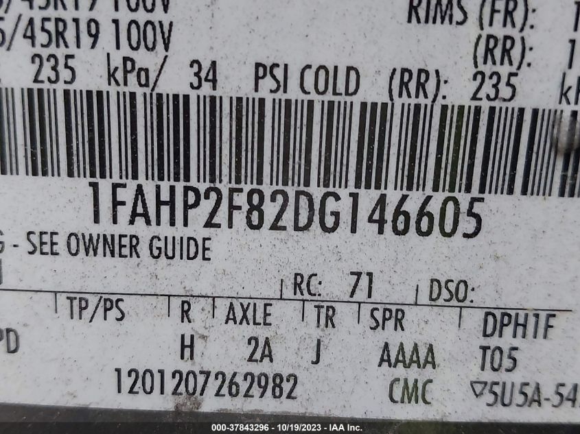 2013 FORD TAURUS LIMITED - 1FAHP2F82DG146605