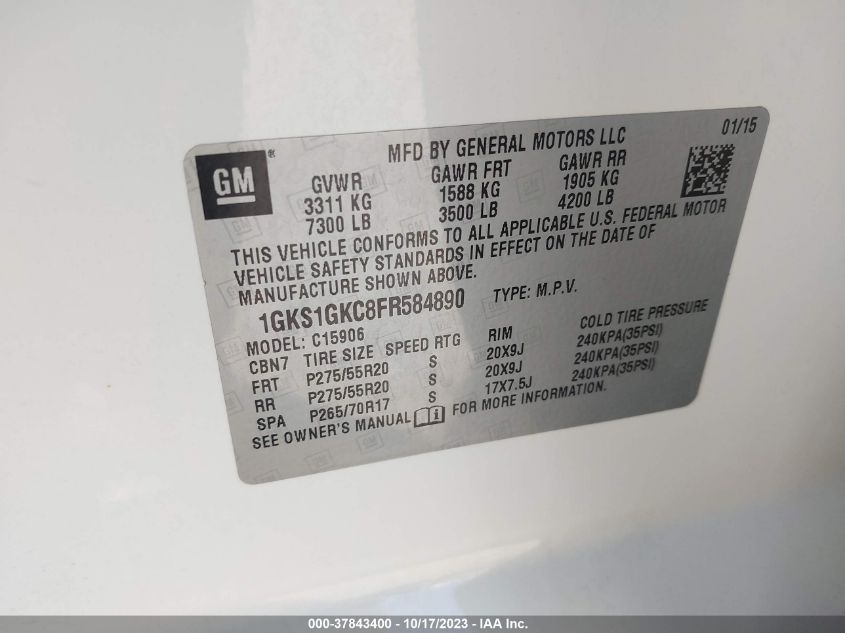 2015 GMC YUKON XL 1500 SLE 1GKS1GKC8FR584890
