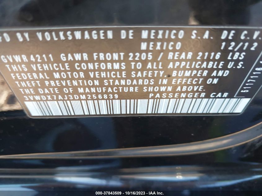 2013 VOLKSWAGEN JETTA SEDAN SE 3VWDX7AJ3DM256839