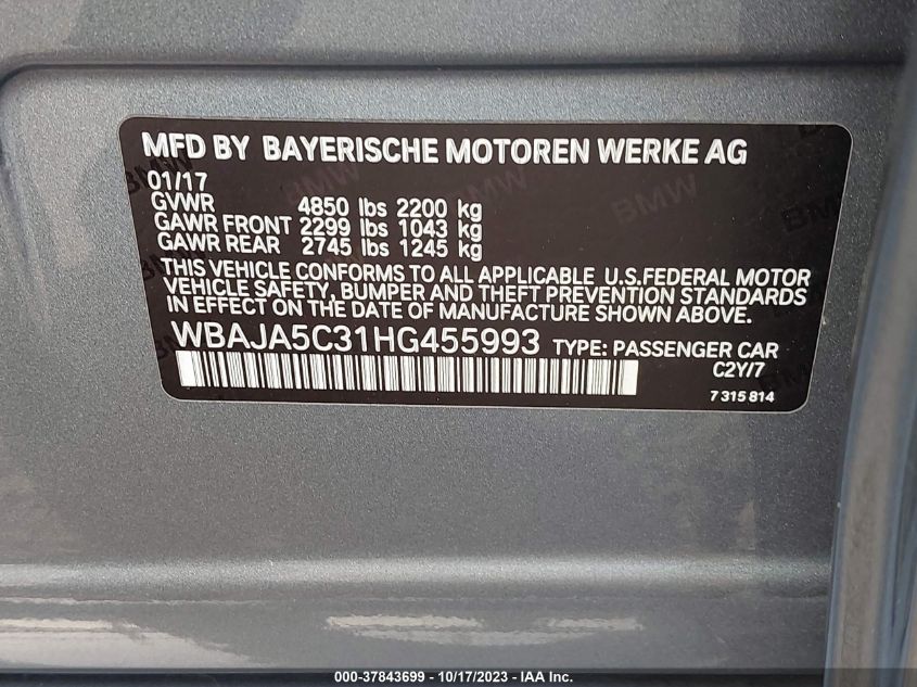 2017 BMW 530I WBAJA5C31HG455993
