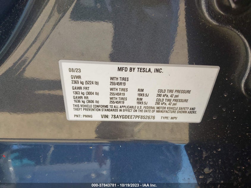 VIN 7SAYGDEE7PF852676 2023 TESLA MODEL Y