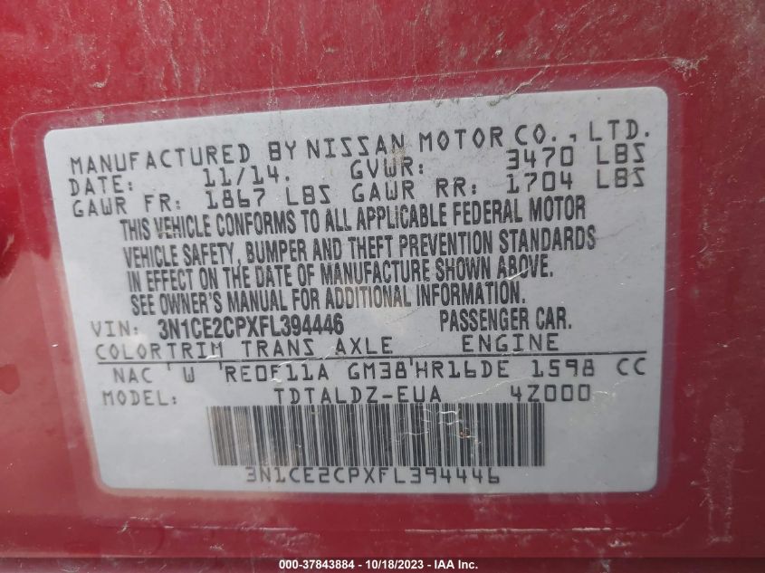 2015 NISSAN VERSA NOTE SV - 3N1CE2CPXFL394446
