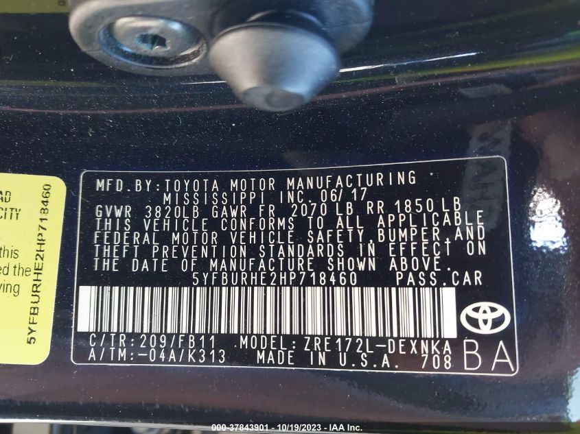 2017 TOYOTA COROLLA L/LE/XLE/SE - 5YFBURHE2HP718460