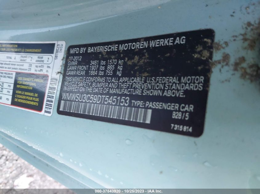 2013 MINI COOPER HARDTOP WMWSU3C59DT545153