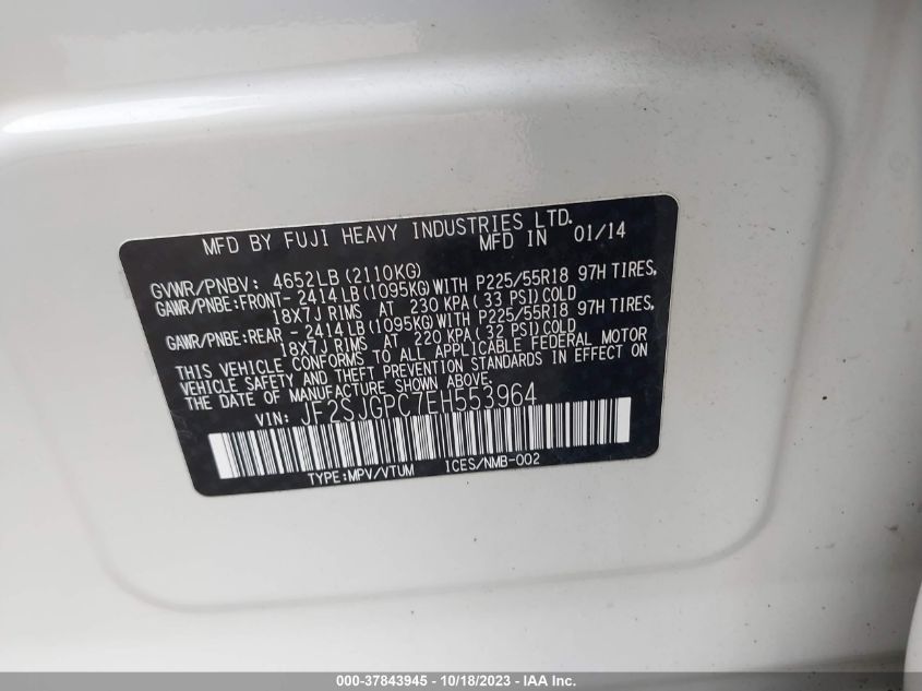 2014 SUBARU FORESTER 2.0XT TOURING - JF2SJGPC7EH553964