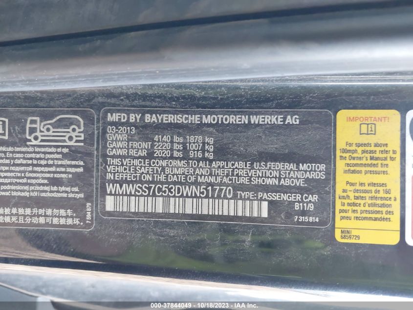 2013 MINI COOPER PACEMAN S ALL4 WMWSS7C53DWN51770